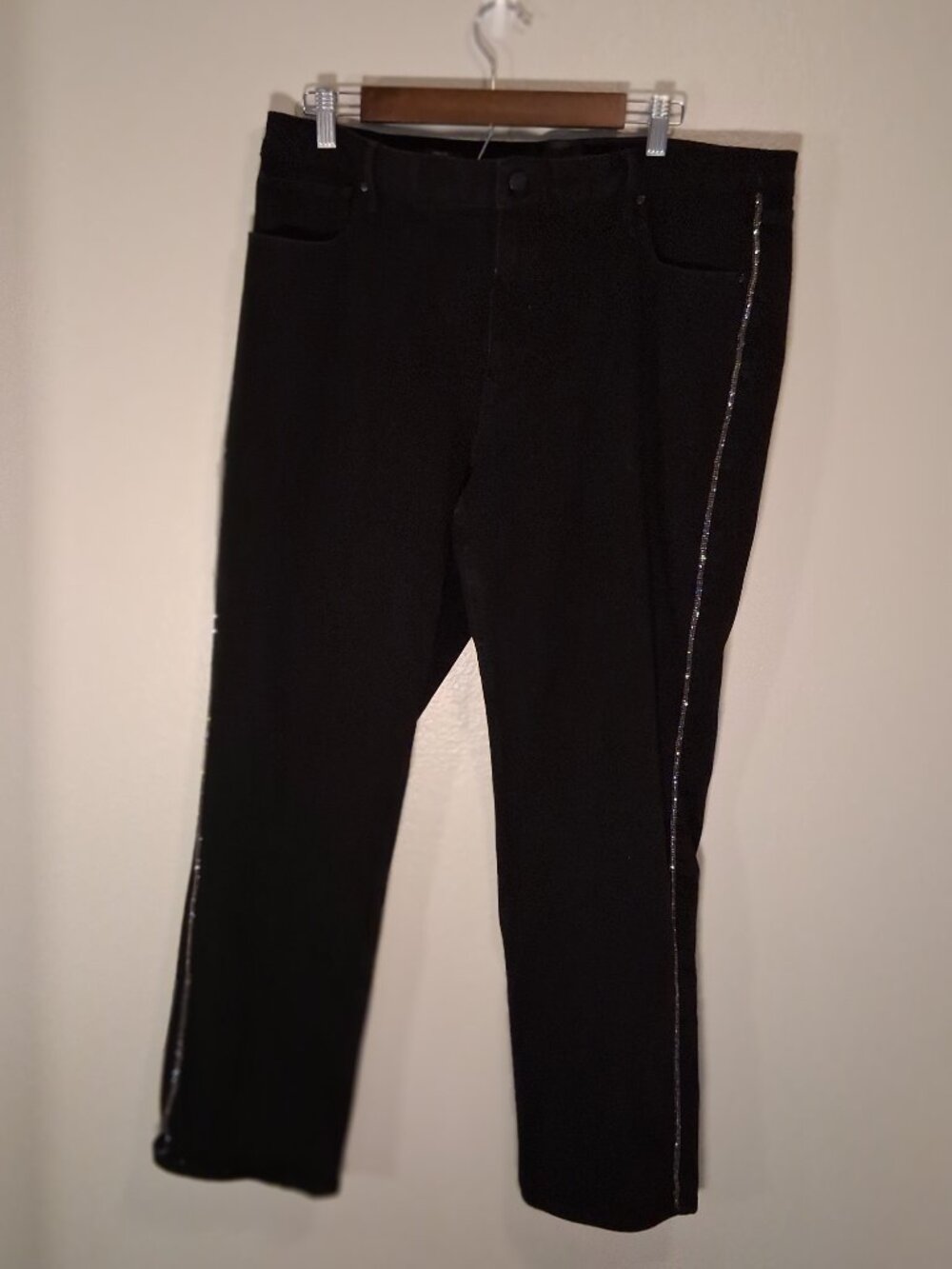 White House Black Market Women's High Rise Embellished Trim Straight Jeans SZ 16
